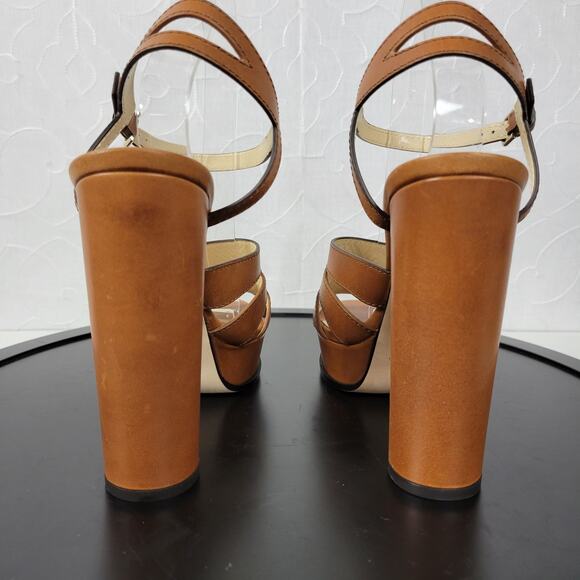 Jimmy Choo Hermione Platform Women Sandals Size 41 US11 Tan Leather Open Toe NEW - Picture 5 of 14